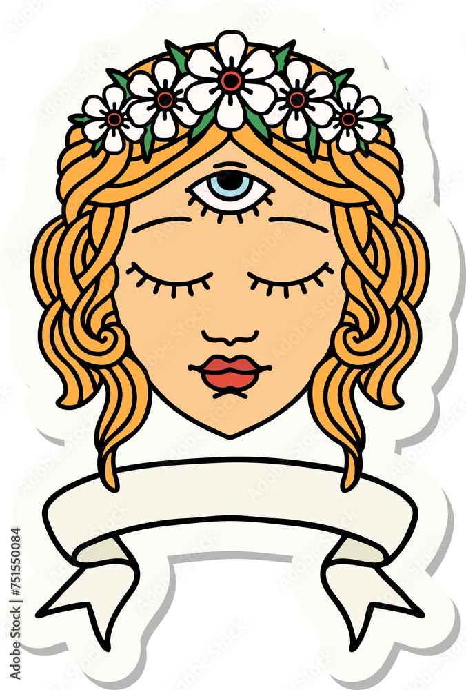 tattoo sticker with banner of female face tattoo sticker with banner of female face