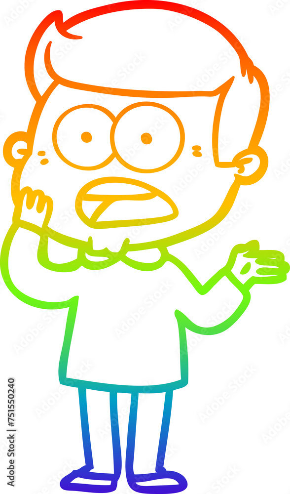 rainbow gradient line drawing cartoon shocked man