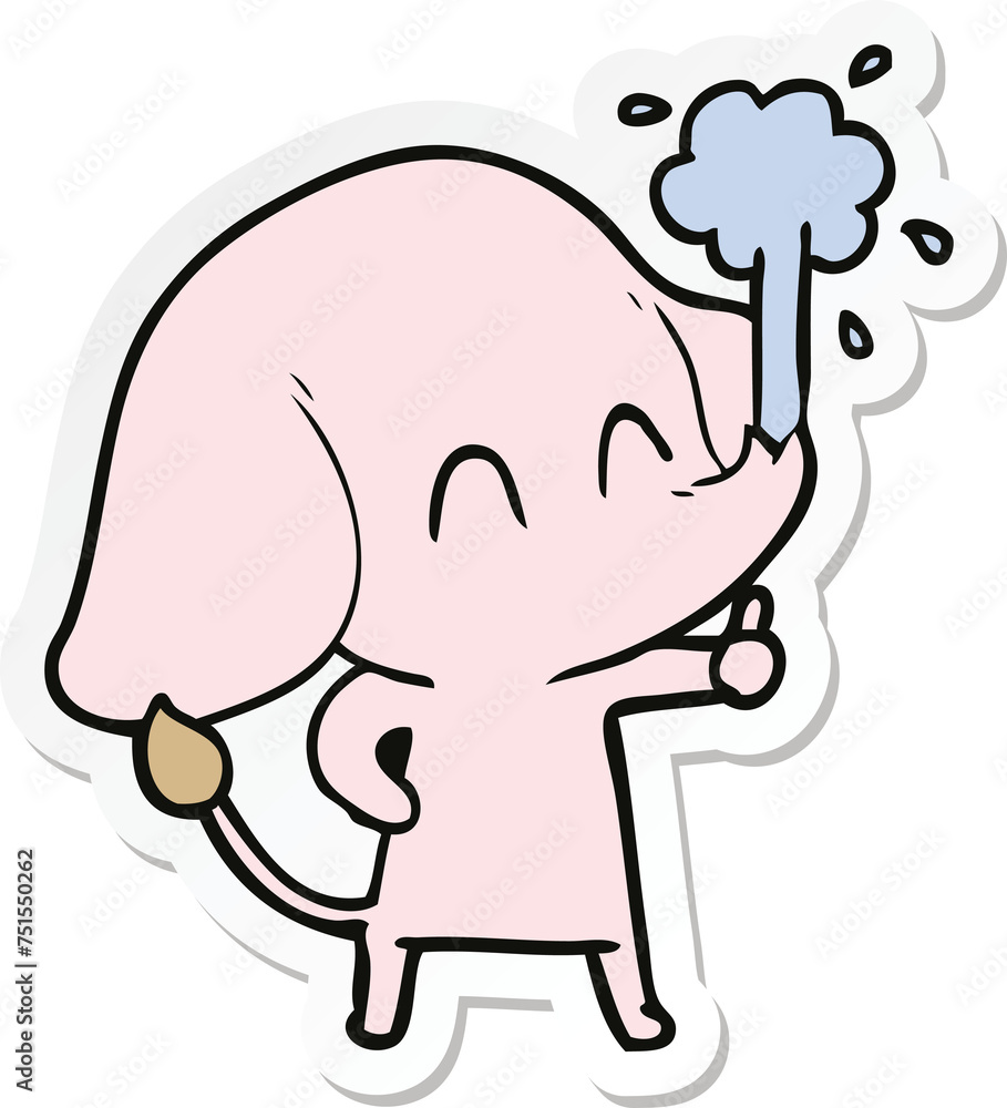 sticker of a cute cartoon elephant spouting water sticker of a cute cartoon elephant spouting water