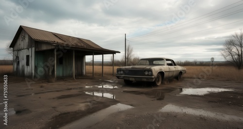  Abandoned beauty - A vintage car and rustic cabin in solitude