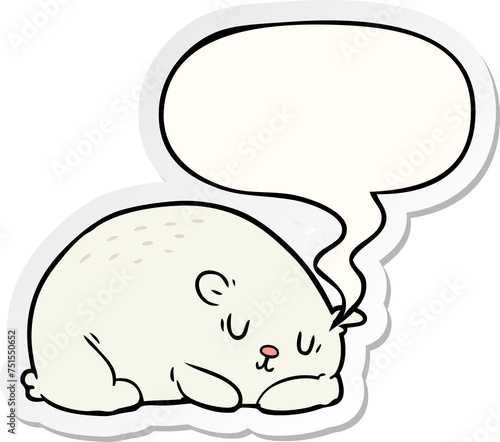 cartoon sleepy polar bear and speech bubble sticker