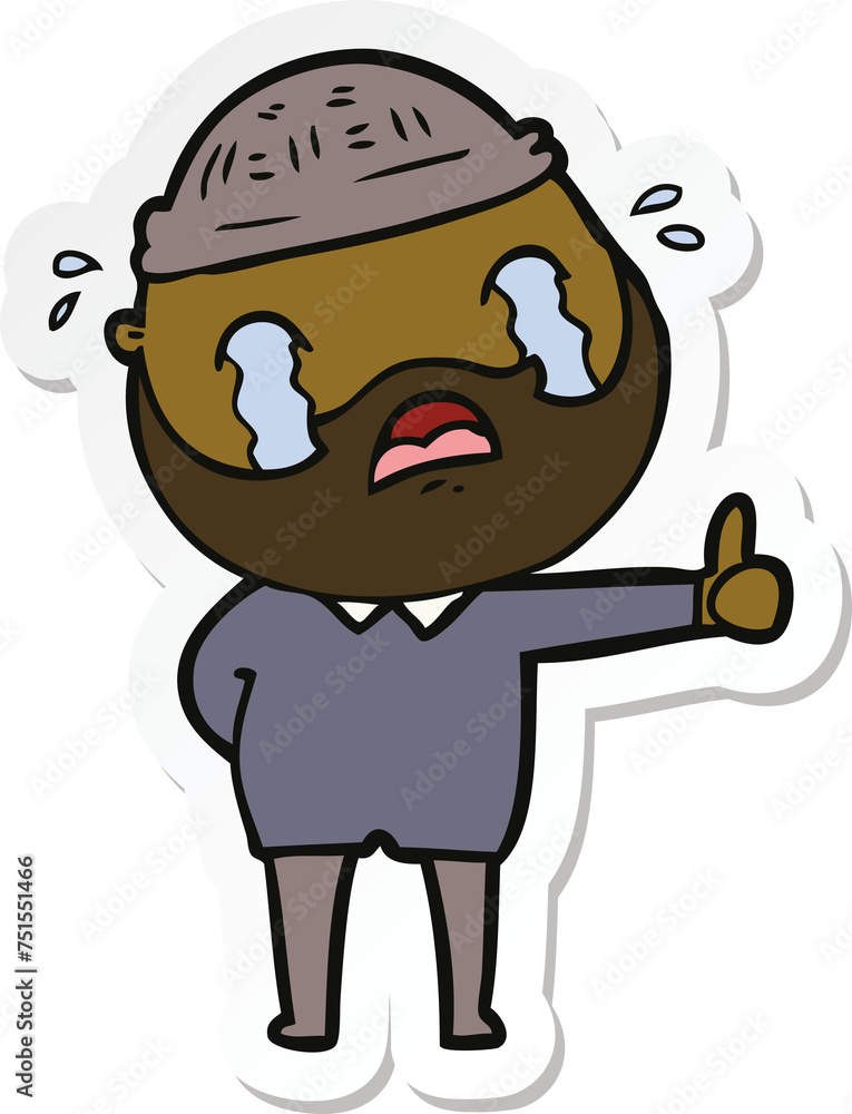 sticker of a cartoon bearded man crying sticker of a cartoon bearded man crying