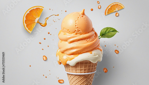 Watercolor Illustration of Orange 3d Ice Cream