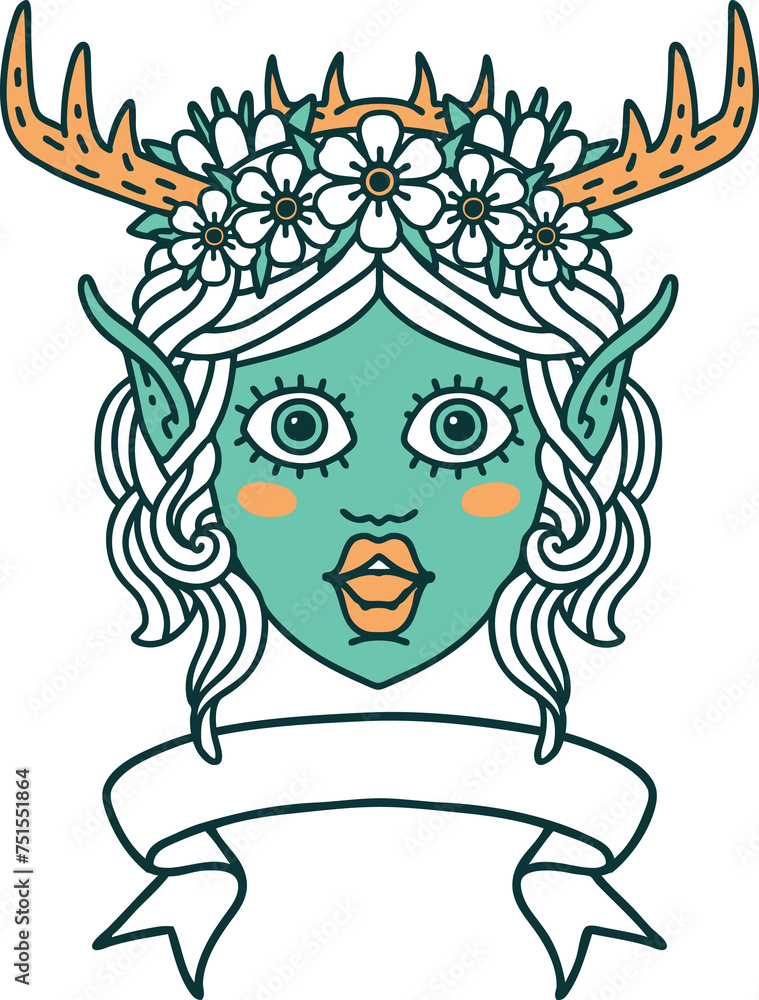 elf druid character face with banner illustration elf druid character face with banner illustration