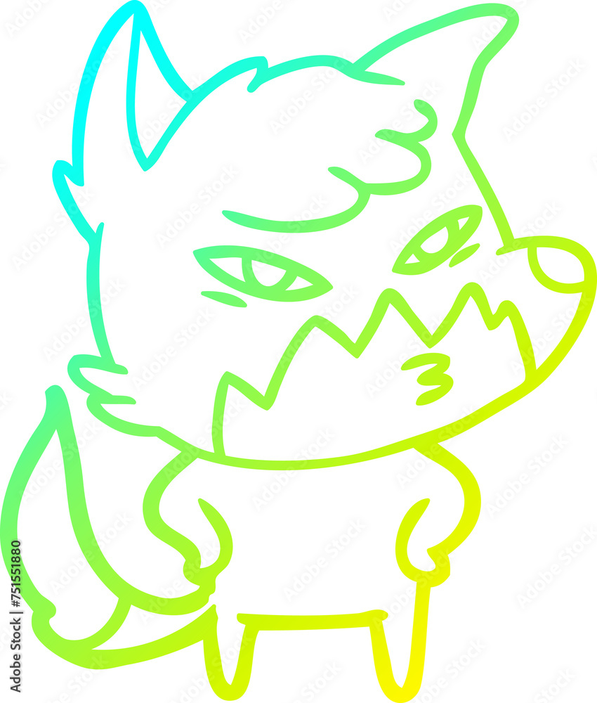Obraz premium cold gradient line drawing clever cartoon fox