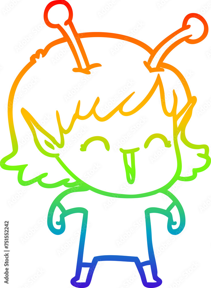 rainbow gradient line drawing cartoon alien girl laughing rainbow gradient line drawing cartoon alien girl laughing