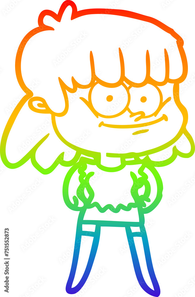 rainbow gradient line drawing cartoon smiling woman rainbow gradient line drawing cartoon smiling woman