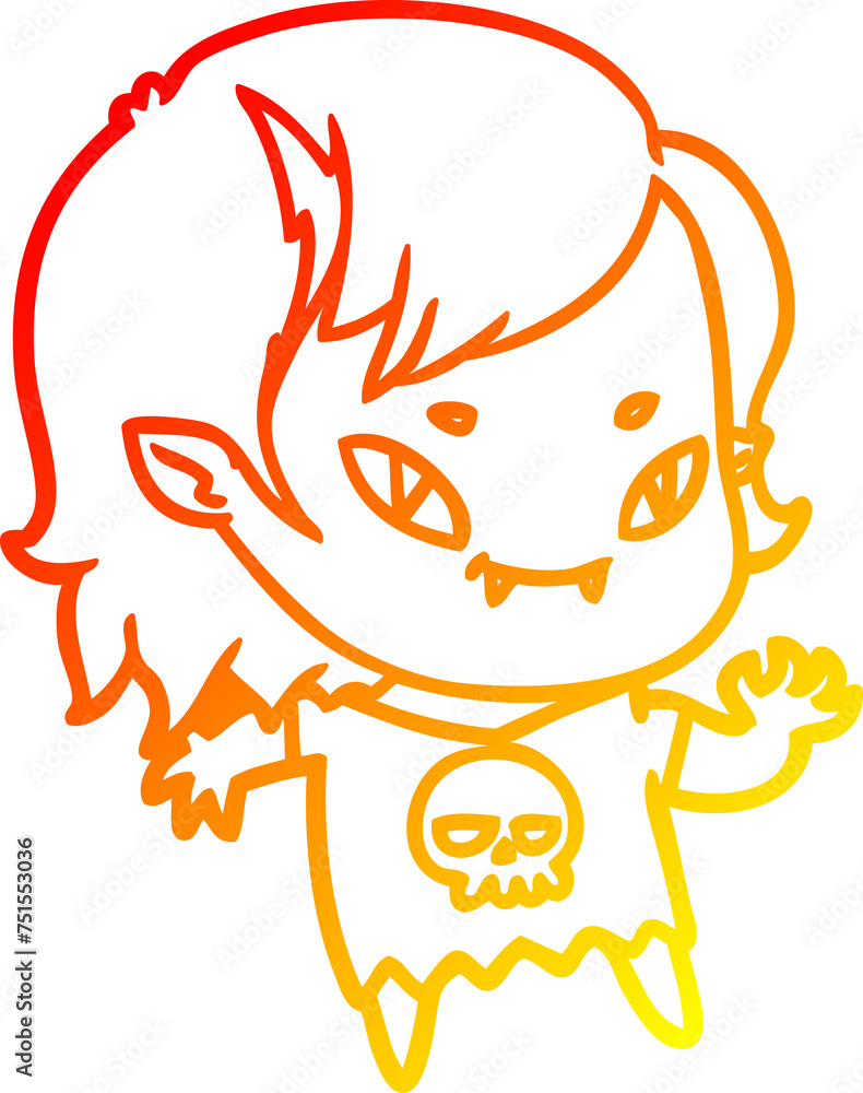 warm gradient line drawing cartoon friendly vampire girl waving warm gradient line drawing cartoon friendly vampire girl waving