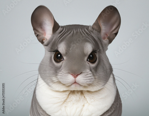 a chinchilla with small spectacles looking amused isolated on a transparent background photo