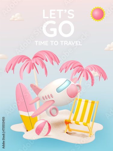 Vacation Vibes: 'Hello Summer' Travel Background with Beach and Airplane