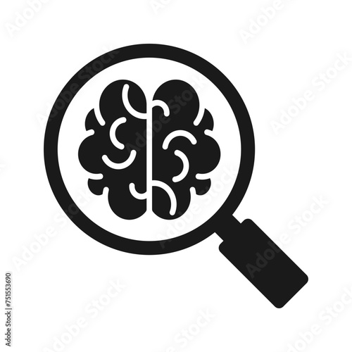 Magnifying glass icon with brains. illustration