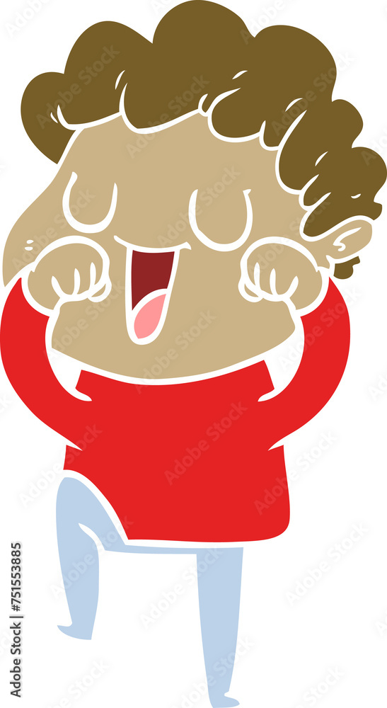 laughing flat color style cartoon man rubbign eyes laughing flat color style cartoon man rubbign eyes