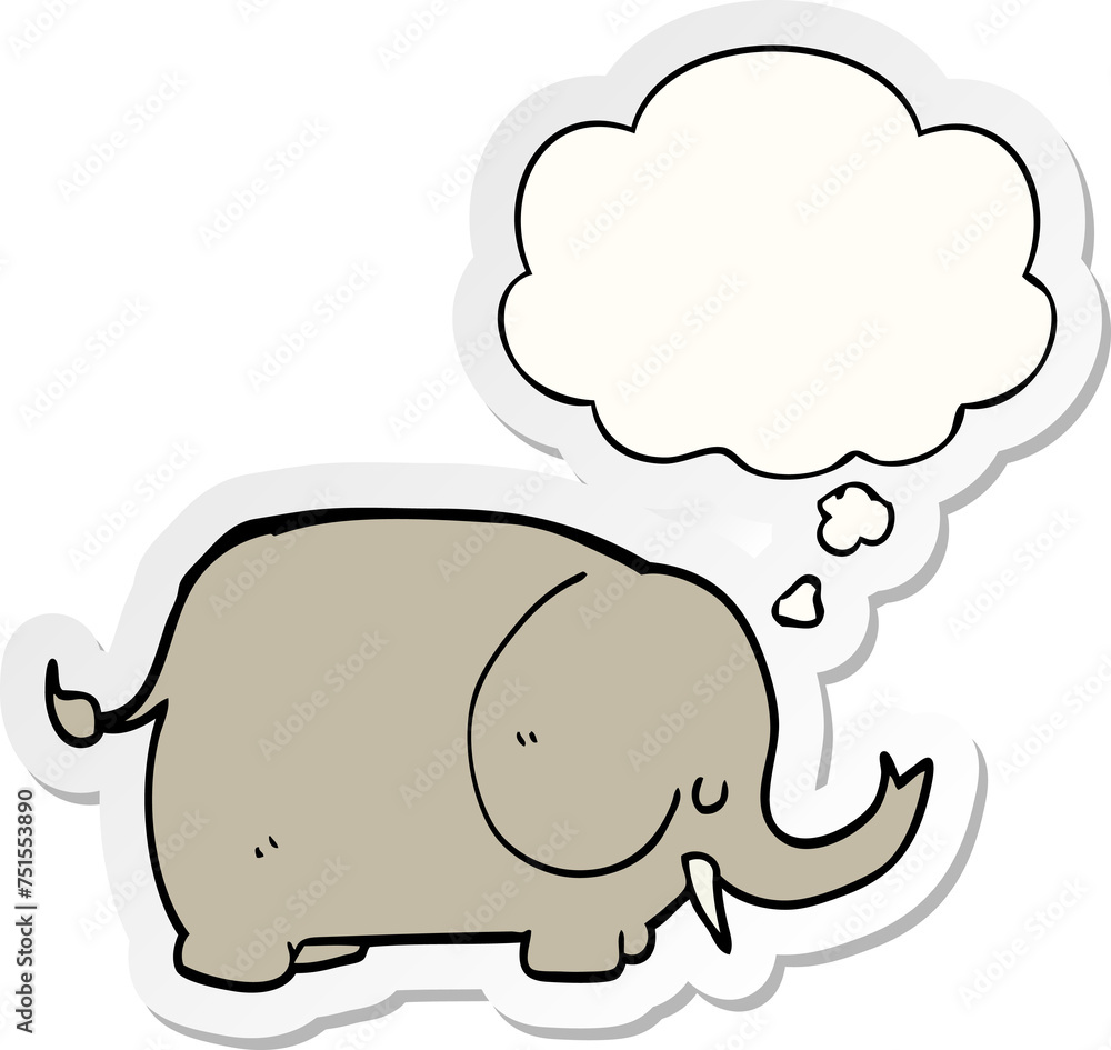 cartoon elephant and thought bubble as a printed sticker cartoon elephant and thought bubble as a printed sticker