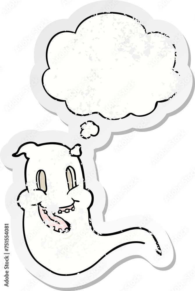 cartoon spooky ghost and thought bubble as a distressed worn sticker cartoon spooky ghost and thought bubble as a distressed worn sticker