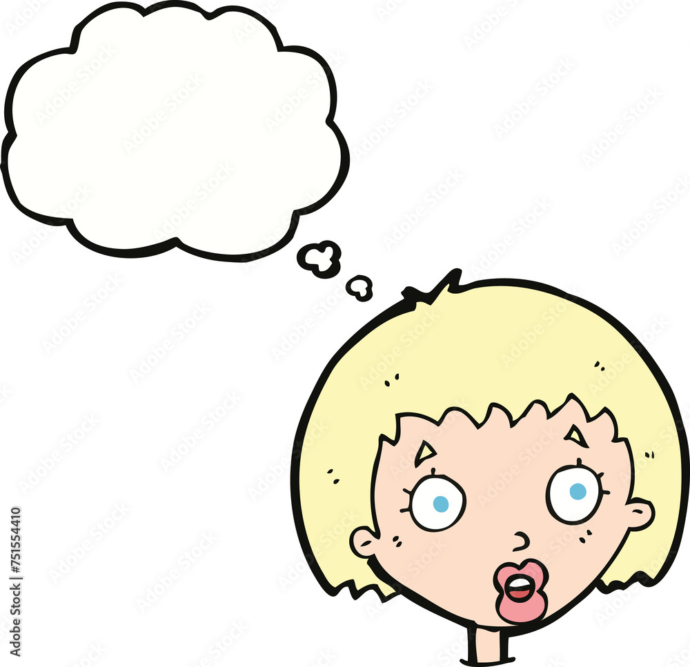 cartoon surprised female face with thought bubble cartoon surprised female face with thought bubble