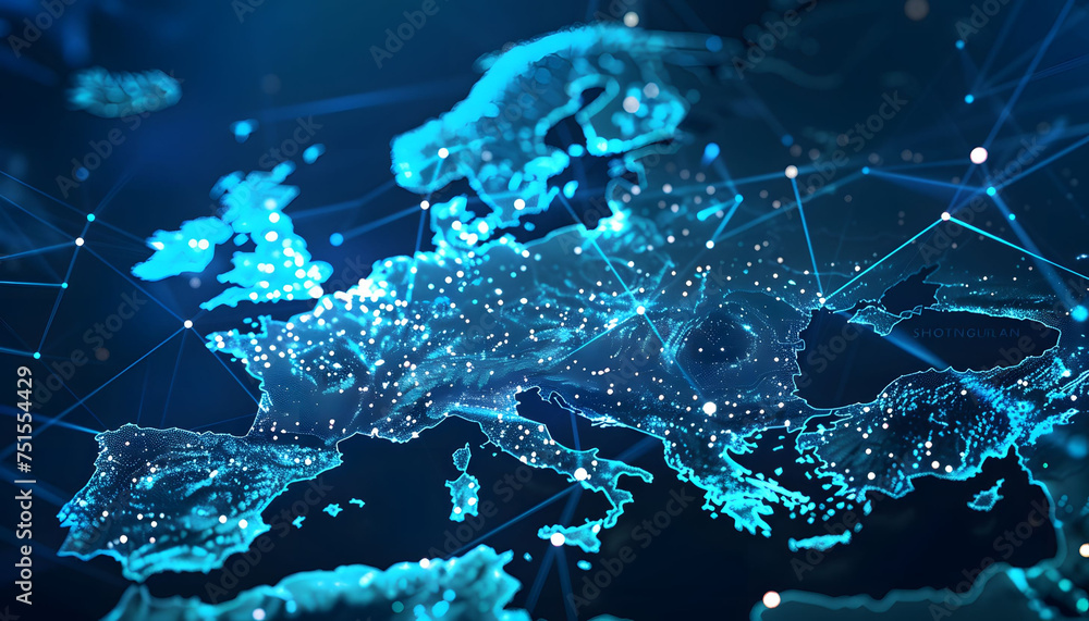 abstract map of the Northern Europe, global network and connectivity concept.