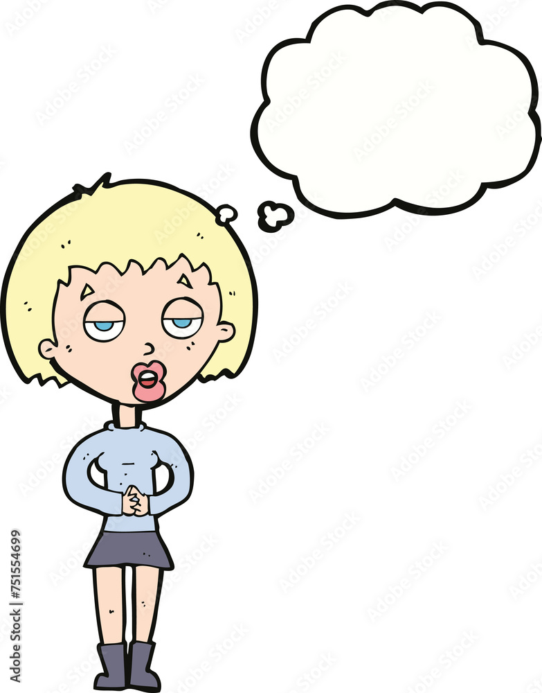 cartoon bored woman waiting with thought bubble cartoon bored woman waiting with thought bubble