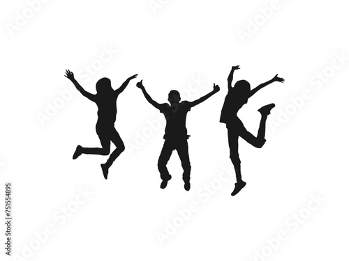 A group of happy children jumping. Children Holiday, school, Sport. For Art, graphic design. Back to school. little boys and girls doing exercise vector silhouette isolated on white background.