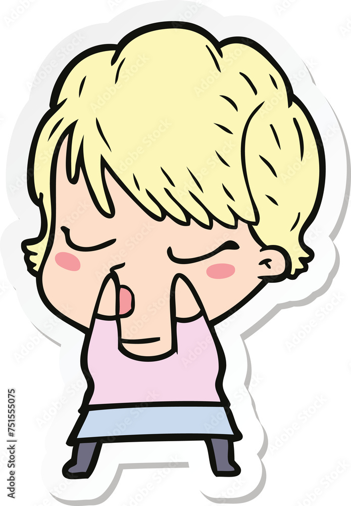 sticker of a cartoon woman with eyes shut sticker of a cartoon woman with eyes shut
