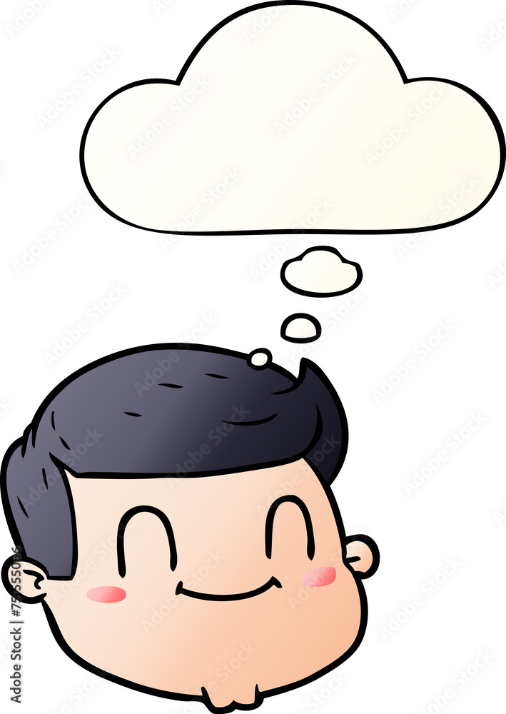 cartoon male face and thought bubble in smooth gradient style cartoon male face and thought bubble in smooth gradient style