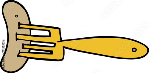 Valokuva cartoon doodle banger on fork