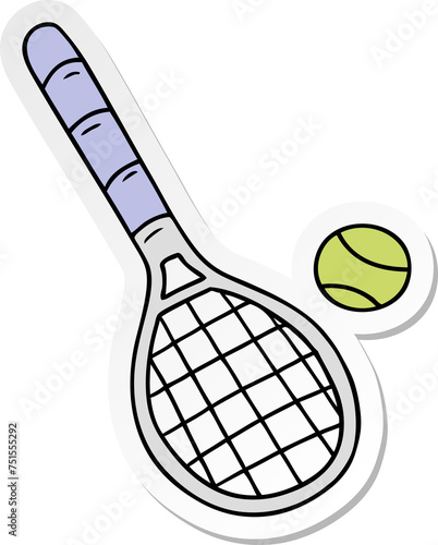 sticker cartoon doodle tennis racket and ball