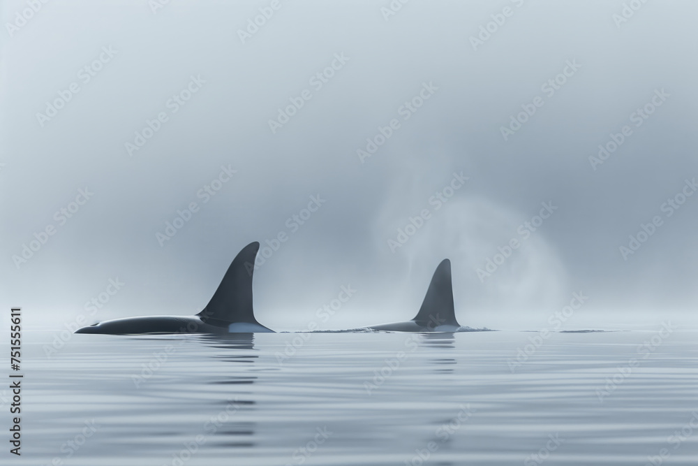 Orca, killer whale in cold nordic waters. Orca swims in cold waters. Orca showing itself. Orca, killer whale in cold nordic waters. Orca swims in cold waters. Orca showing itself.