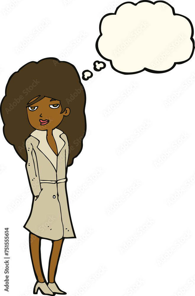 cartoon female spy with thought bubble cartoon female spy with thought bubble