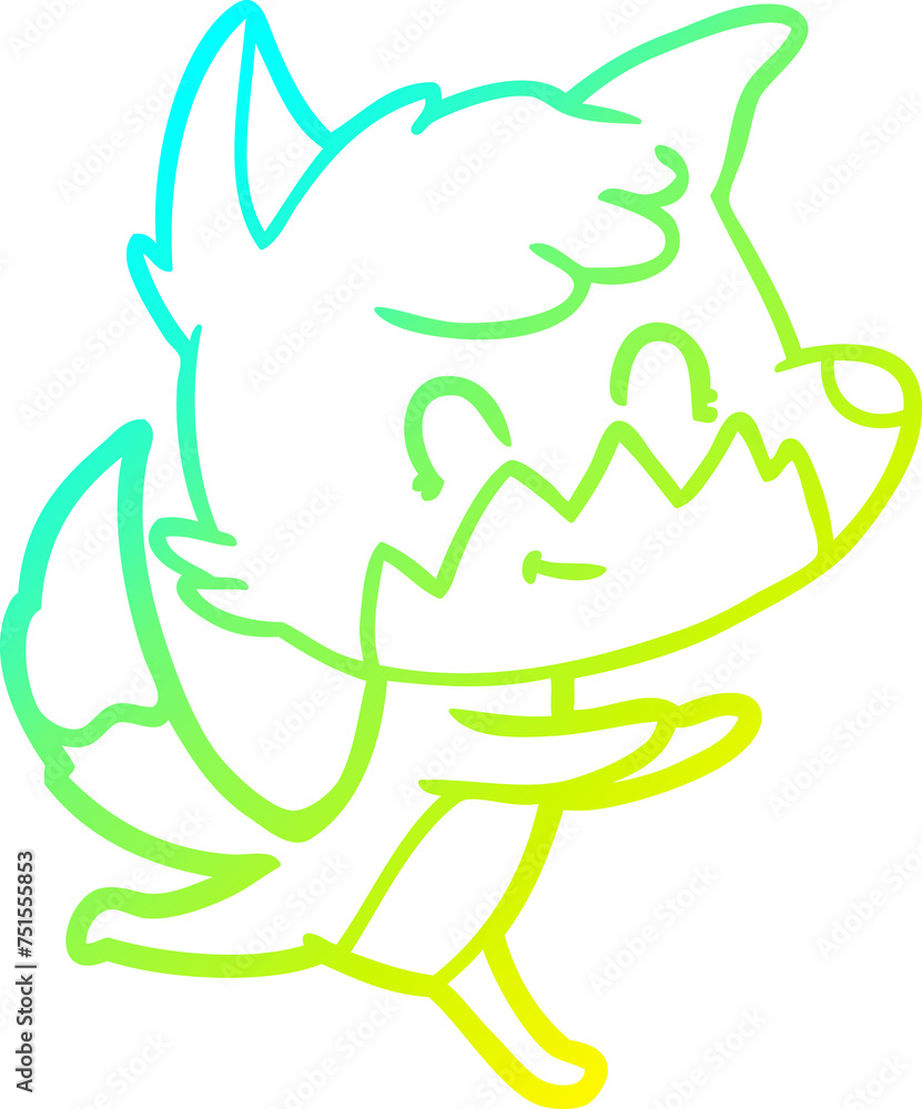 cold gradient line drawing cartoon friendly fox