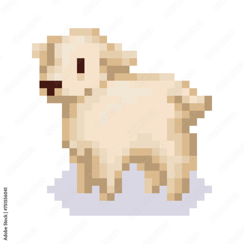 Vector Cute Pixel Art Character Cartoon Sheep Illustration Isolated