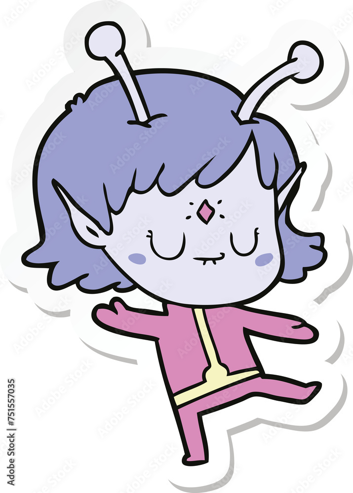 sticker of a cartoon alien girl sticker of a cartoon alien girl