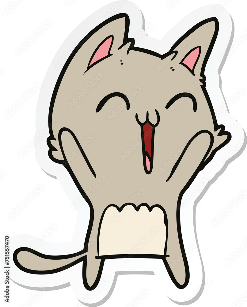 sticker of a happy cartoon cat meowing sticker of a happy cartoon cat meowing