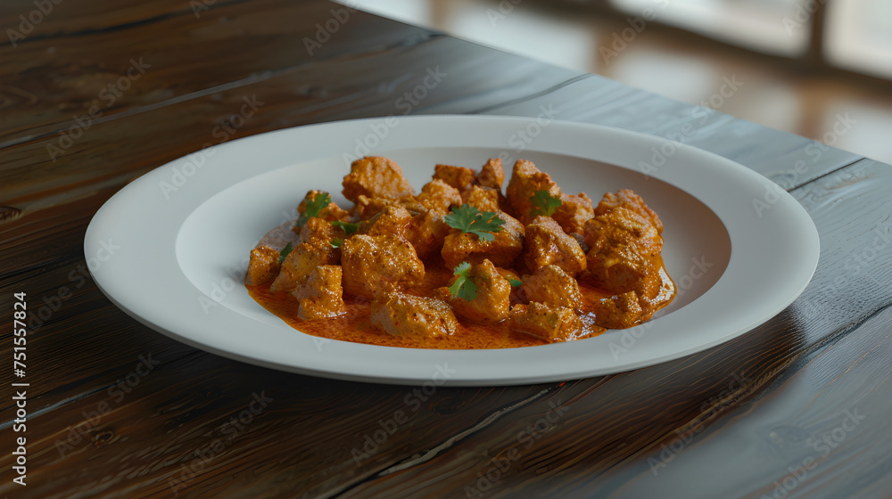 Delicious paneer butter masala on wooden table Delicious paneer butter masala on wooden table