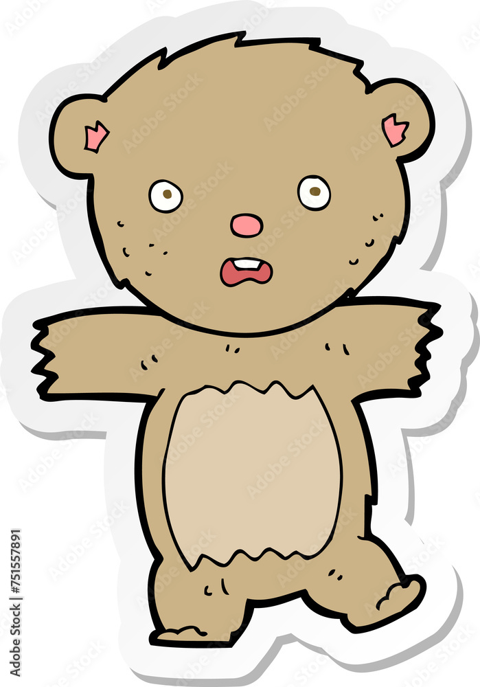 Fototapeta premium sticker of a cartoon shocked teddy bear