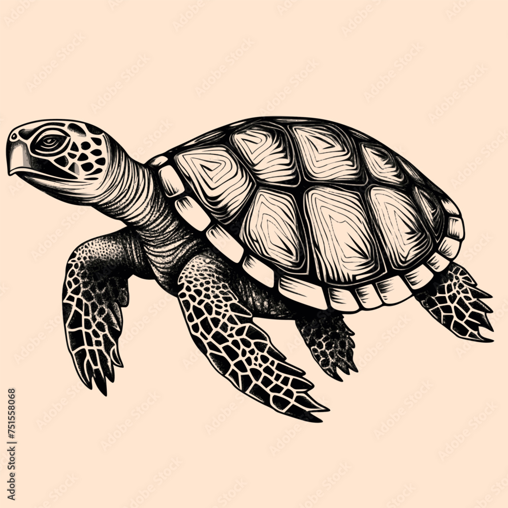 Fototapeta premium Black and White Turtle Outline Silhouette Ornament Vector Art for Logo and Icon, Sketch, Tattoo, Clip Art