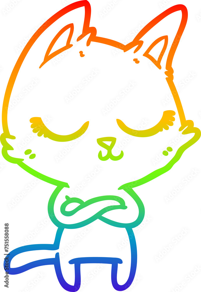 Fototapeta premium rainbow gradient line drawing calm cartoon cat