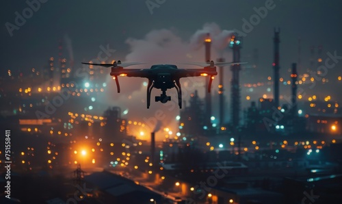 Aerial reconnaissance drone scanning industrial sites