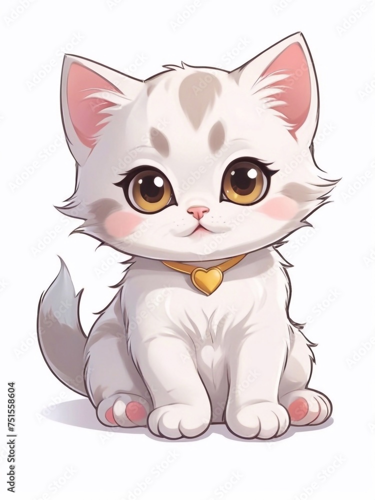 Fototapeta premium Sticker of a cute kawaii cartoon kitten character. Stickers of cute cartoon animal cat characters. Cute cat sticker art