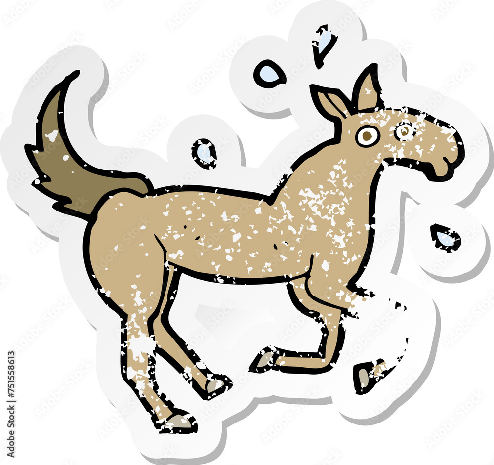 Fototapeta premium retro distressed sticker of a cartoon horse sweating