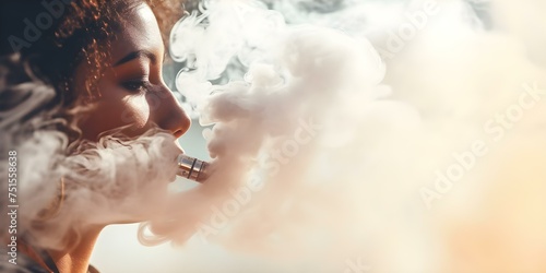 A detailed close-up of a young woman vaping an e-cigarette. Concept Close-Up Photography  Young Woman  Vaping  E-Cigarette  Lifestyle Portrait