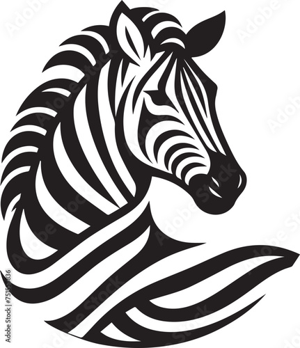 zebra head, vector minimalist logo style graphic, black and white vector