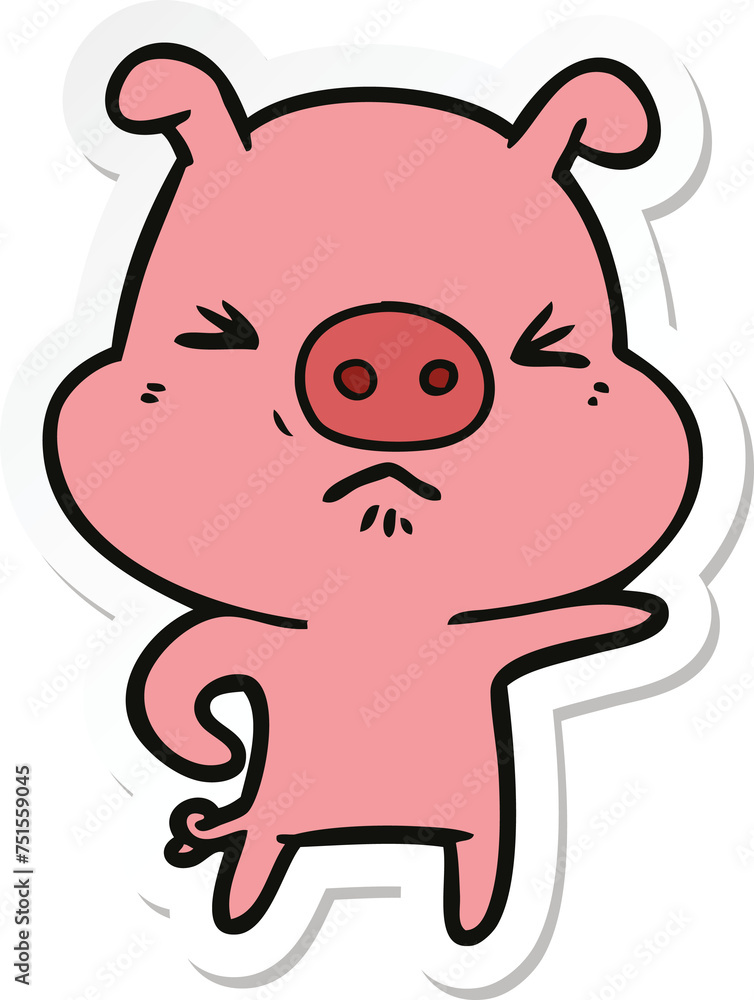 sticker of a cartoon angry pig sticker of a cartoon angry pig