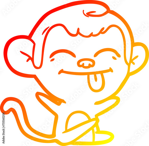 Sticker warm gradient line drawing funny cartoon monkey