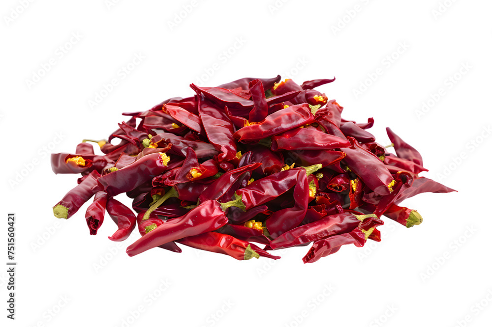 Obraz premium Sun-dried hot pepper. Dried red chili pepper isolated on transparent background