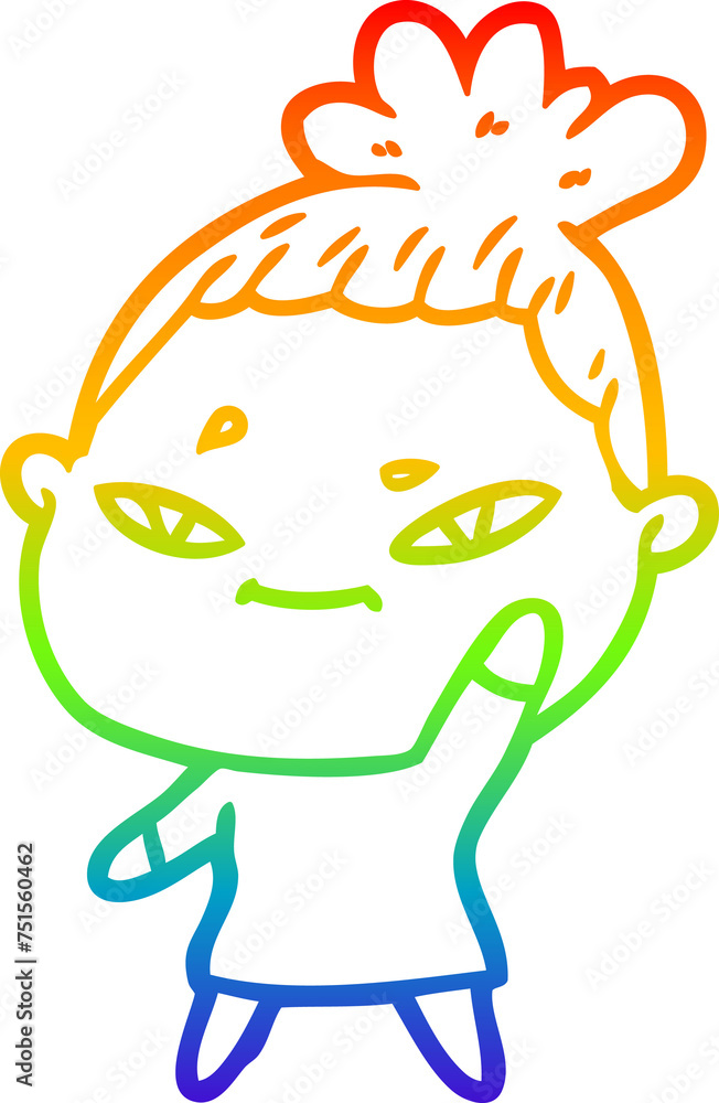 Fototapeta premium rainbow gradient line drawing cartoon woman