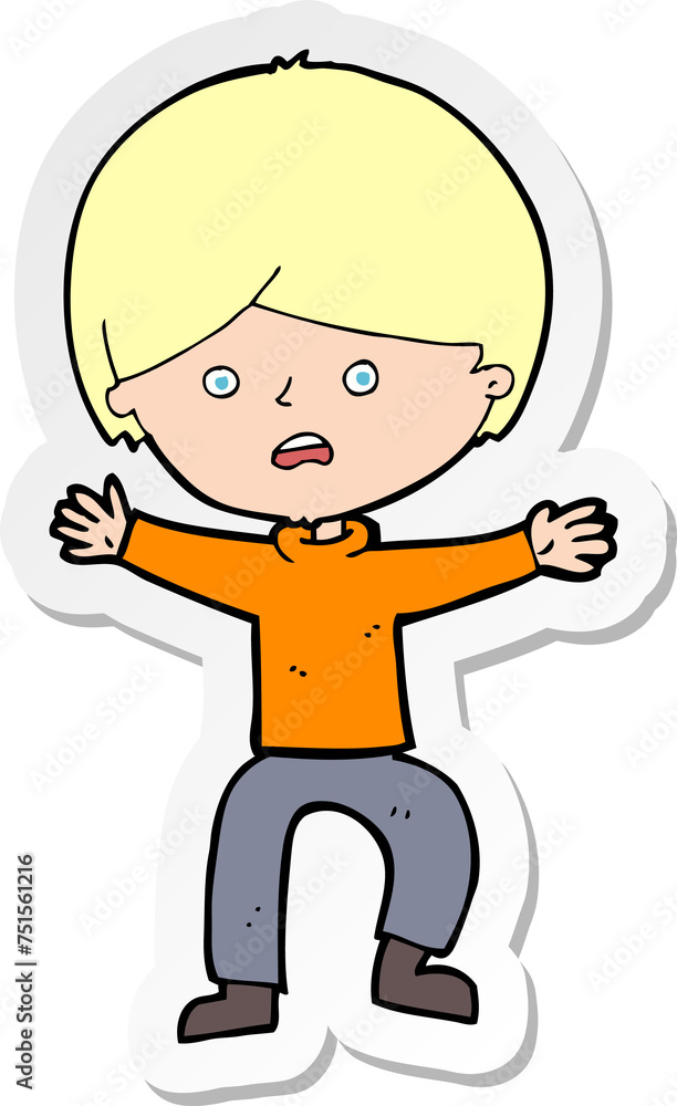 sticker of a cartoon boy panicking