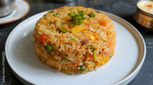 Delicious vegetable fried rice on a plate