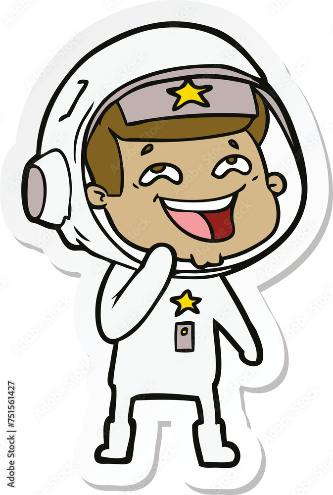 sticker of a cartoon laughing astronaut