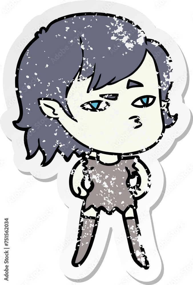 distressed sticker of a cartoon vampire girl distressed sticker of a cartoon vampire girl