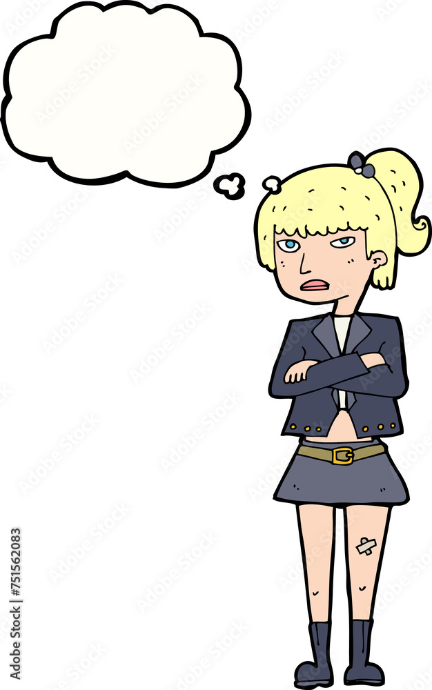 cartoon cool girl with thought bubble cartoon cool girl with thought bubble